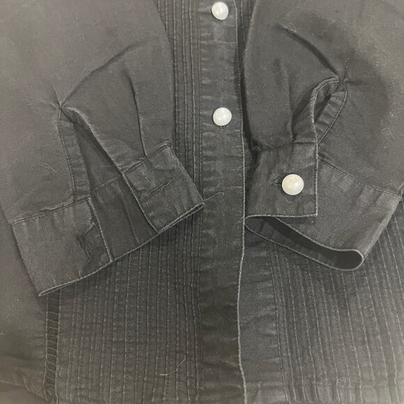 Vtg Gitano ramie cotton blend button up blouse black medium snap shoulder - Picture 9 of 9